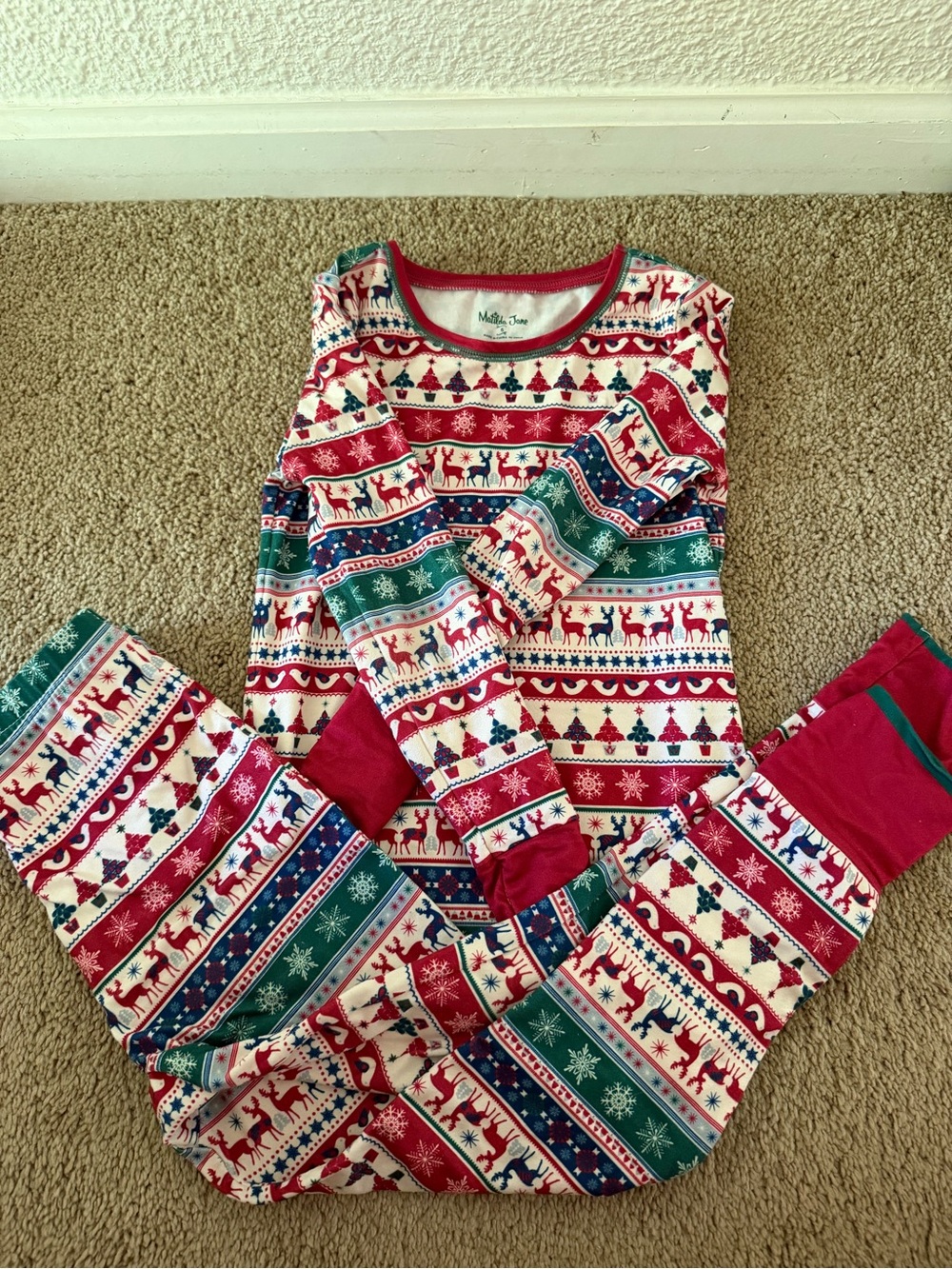 Matilda Jane Red, Green & Blue Reindeer Holiday Pajama Set